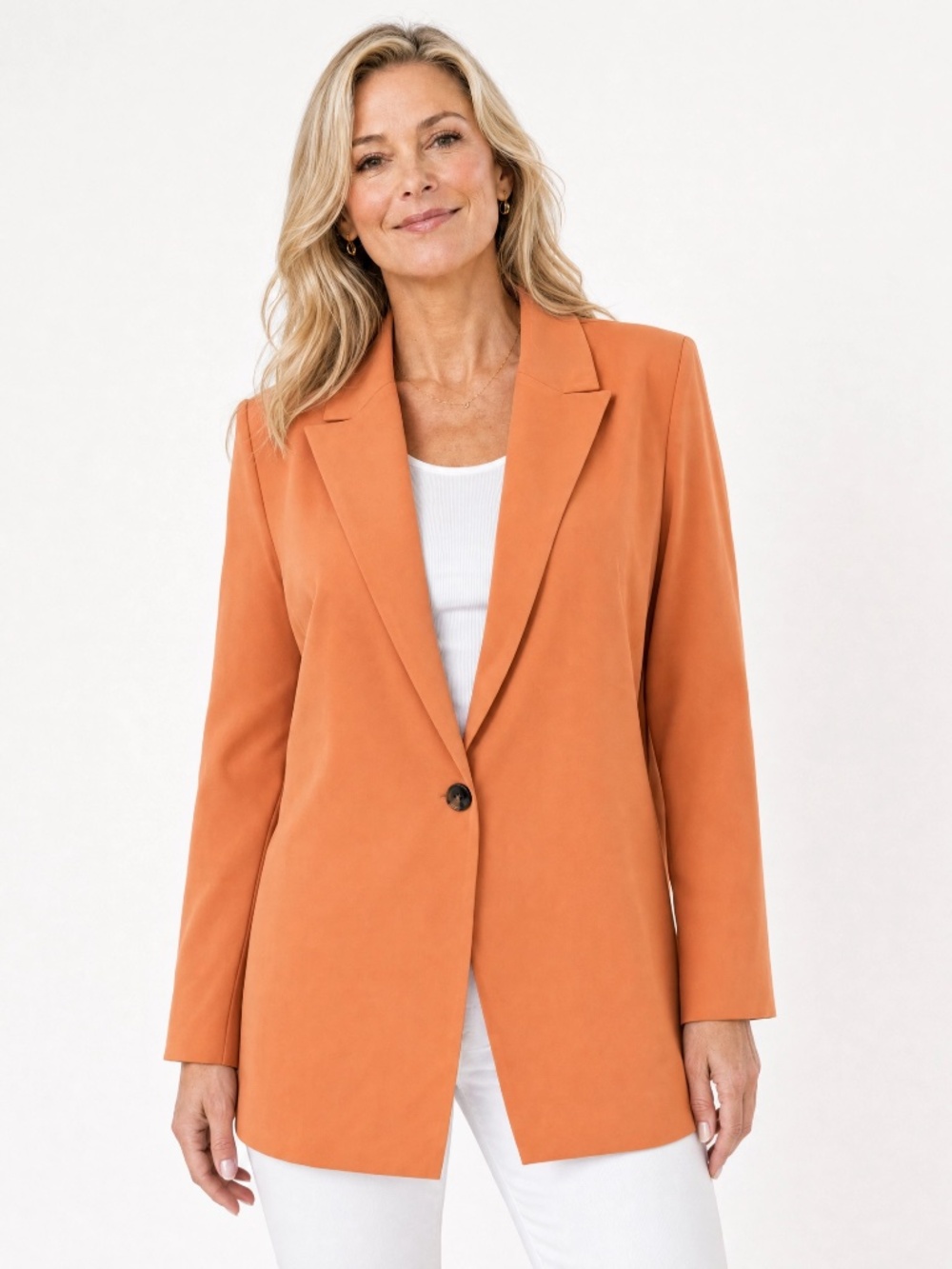 Marla Wynne Peach Twill Blazer Size M NWOT Shoulder Pad Longline Jacket